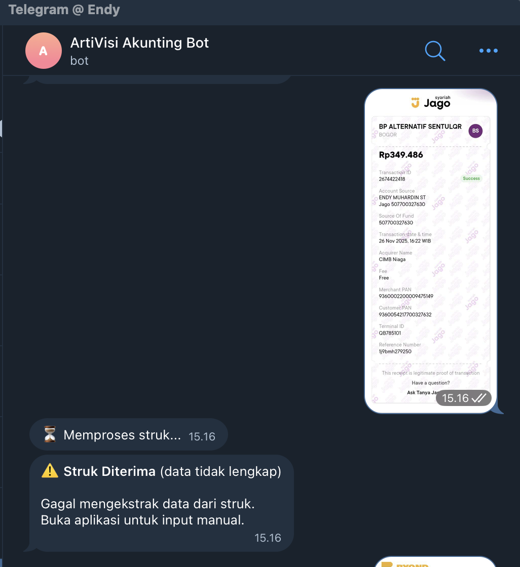 Contoh kirim struk ke Telegram bot