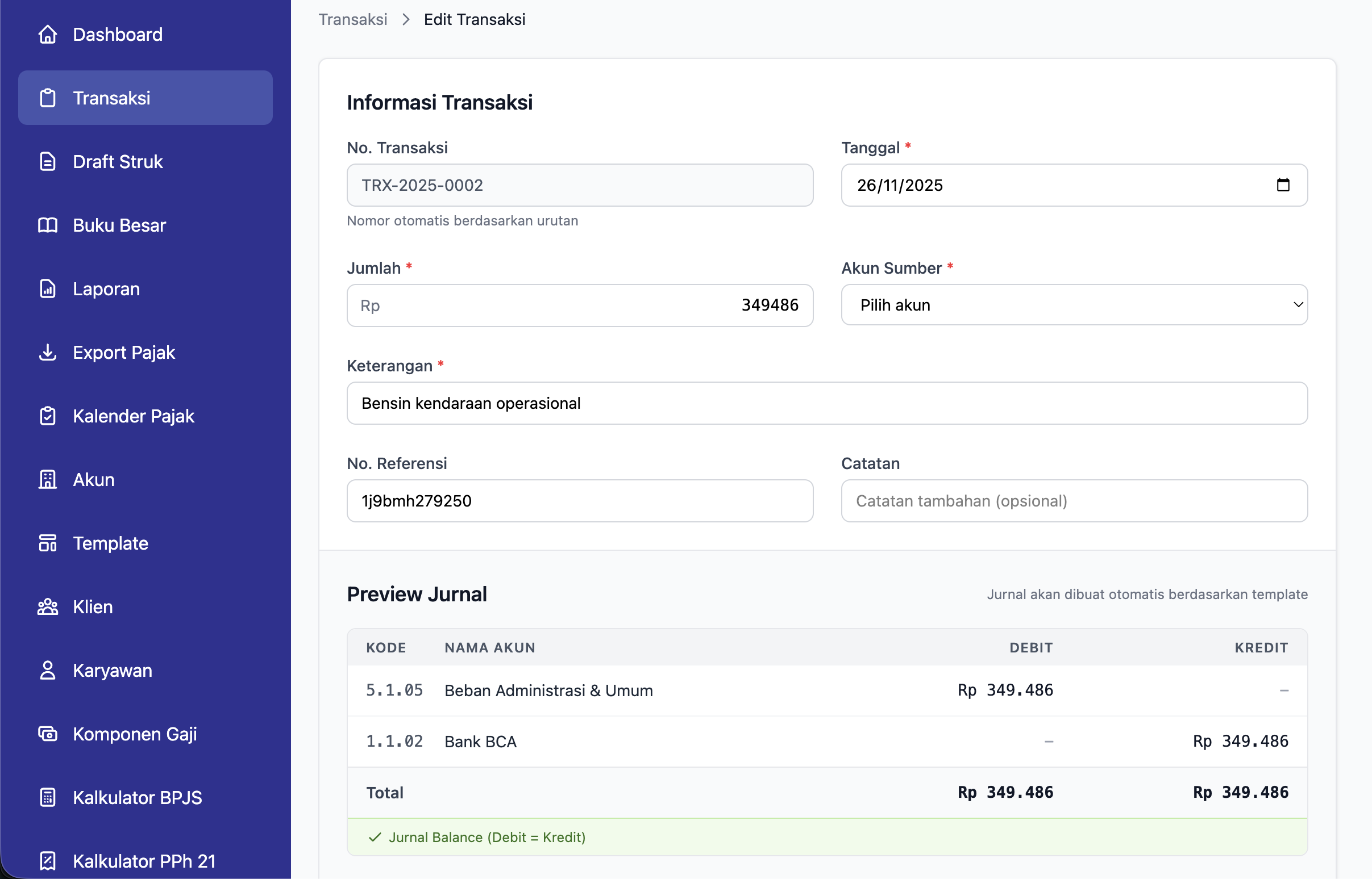 Receipt to journal via template